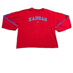 University of Kansas Jayhawks Adidas Red Blue Long Sleeve Shirt Men's Size 2XL